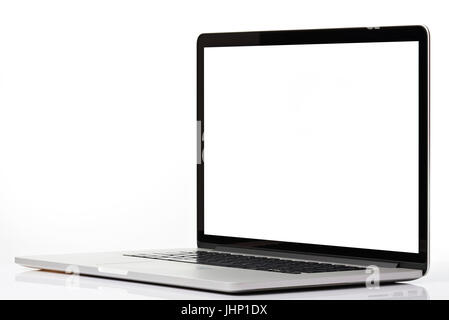 Leeren Laptop Bildschirm perspektivische Ansicht isolierten auf weißen Hintergrund Stockfoto