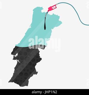 Landkarte von Portugal durch Öl getankt werden. Gas Pumpe betriebenen Karte. Auf der Karte gibt es Glas Reflexion. Konzeptionelle. Öl produzierenden oder Importländern. Stock Vektor