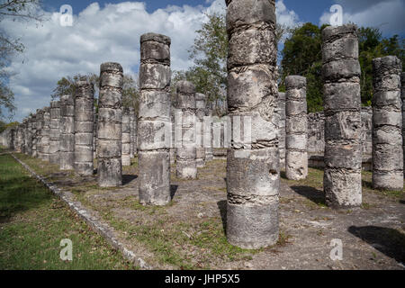 Säulen im Tempel der tausend Krieger, Chichen Itza, Yucatan, Mexiko Stockfoto