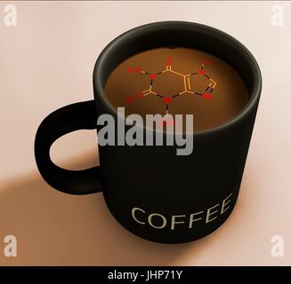 Beispiel für eine Tasse Kaffee mit einem stilisierten Skelettformel (chemische Struktur) des Koffeins überlagert. Koffein ist ein zentrales Nervensystem (ZNS) Stimulans Methylxanthin-Klasse, in Kaffee, Tee und viele weichen und Energy-Drinks. Stockfoto