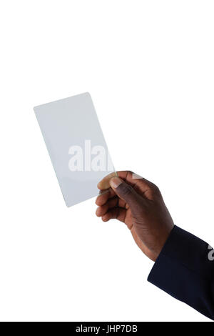 Nahaufnahme der Geschäftsmann hält eine Glas-smartphone Stockfoto