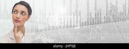 Digitalen Verbund aus denken Geschäftsfrau mit Börse Finanzen Übergang Stockfoto