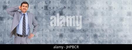 Digitalen Verbund aus denken Geschäftsmann mit Code-Nummern und Buchstaben Übergang Stockfoto