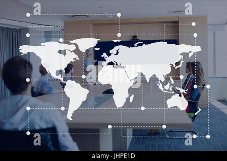Digitalen Verbund der Welt Kartensymbol Hintergrund Büro treffen Stockfoto