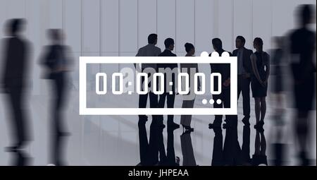 Digitalen Verbund aus Uhrsymbol gegen Office-Hintergrund Stockfoto