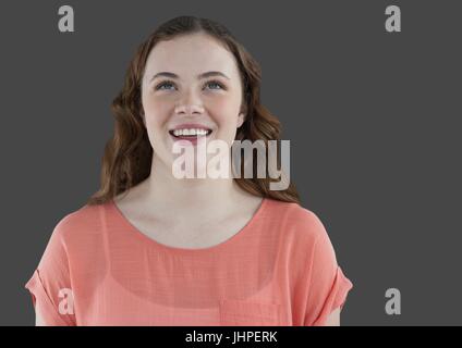 Digital Composite Porträt Frau mit grauem Hintergrund Stockfoto