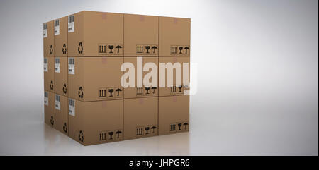 3D-Bild eines Kartons vor grauem Hintergrund Stockfoto