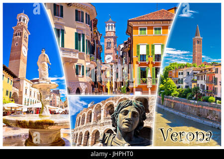 Verona touristischen Sehenswürdigkeiten Postkarte mit Aufkleber, Venetien, Italien Stockfoto