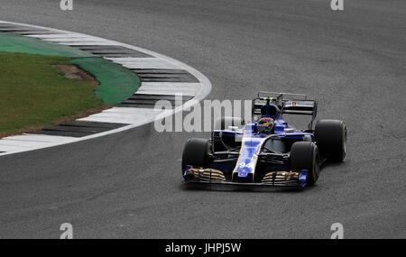 Sauber's Pascal Wehrlein beim zweiten Training des Grand Prix von Großbritannien 2017 auf dem Silverstone Circuit, Towcester. DRÜCKEN SIE VERBANDSFOTO. Bilddatum: Freitag, 14. Juli 2017. Siehe PA Story AUTO British. Bildnachweis sollte lauten: Tim Goode/PA Wire. Stockfoto