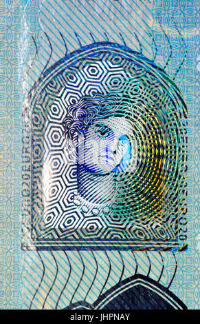 20 Euro Banknote Detail zeigt Anti-Fälschung Sicherheits-Features - neue Serie-Porträt-Fenster für "Europa" Stockfoto