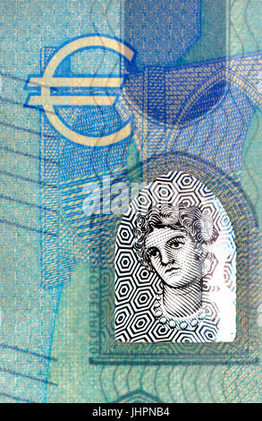 20 Euro Banknote Detail zeigt Anti-Fälschung Sicherheits-Features - neue Serie "Europa", Porträt-Fenster Stockfoto