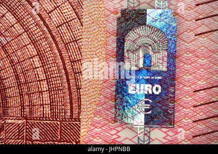 10 Euro Banknote Detail zeigt Anti-Fälschung Sicherheits-Features - neue "Europa"-Serie, Hologramm Stockfoto