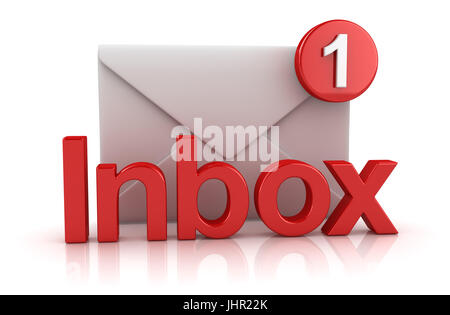 Inbox-Konzept mit Umschlag, dies ist ein 3d gerendert Computer generierte Bild. Isolated on White. Stockfoto