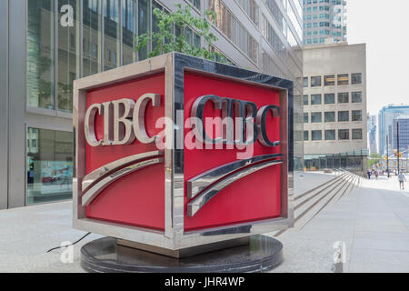 Zeichen der CIBC (Canadian Imperial Bank of Commerce) in Torontos finanziellen Bezirk Toronto, Ontario. Stockfoto