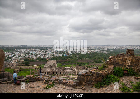 Ein Blick auf die Stadt Hyderabad aus Spitze Golconda Fort, Indien Stockfoto