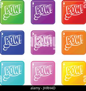 Pow, stellen Rede Blase Icons 9 Stock Vektor