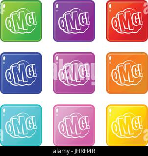 OMG, stellen comic Text Speech Bubble Icons 9 Stock Vektor