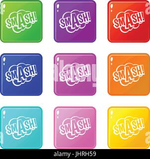 SMASH, stellen Comic Buch Blase Text Icons 9 Stock Vektor