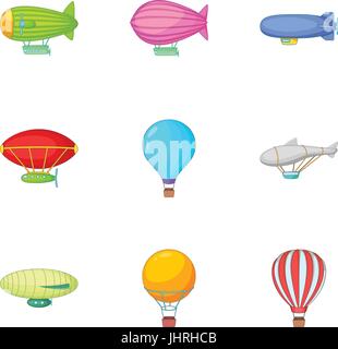 Typen von Luftschiff Icons Set, Cartoon-Stil Stock Vektor