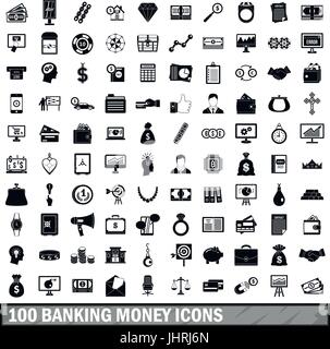 100 Banken Geld Symbole eingestellt, einfachen Stil Stock Vektor
