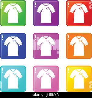 T-Shirt mit Flagge von Brasilien Zeichen Symbole 9 eingestellt Stock Vektor