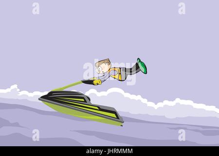 Mann ein Wasser Jet Ski befahren. Spaß konzeptionelle Vektor-illustration Stock Vektor