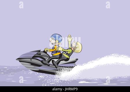 Mann ein Wasser Jet Ski befahren. Spaß konzeptionelle Vektor-illustration Stock Vektor