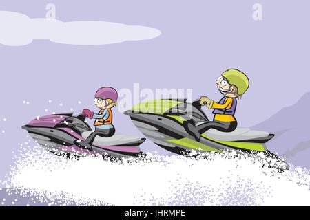 Mann einen Wasserscooter fahren. Spaß konzeptionelle Vektor-illustration Stock Vektor