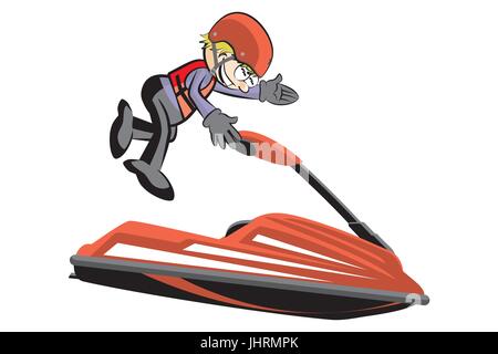 Mann fahren eines Jet-Ski-isoliert auf weißem Hintergrund. Konzeptionelle Vektor-Illustration. Stock Vektor