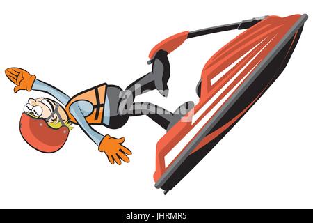 Mann fahren eines Jet-Ski-isoliert auf weißem Hintergrund. Konzeptionelle Vektor-Illustration. Stock Vektor