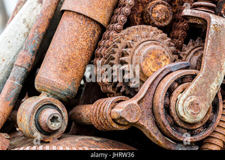 alten rostigen Zahnräder und Ritzel als Details der Maschine closeup Stockfoto