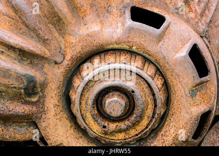 alte Maschinen Details Nahaufnahme. rostigen Zahnräder und Ritzel Nahaufnahme. Stockfoto