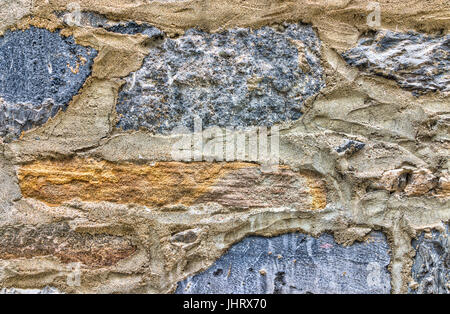 Nahaufnahme von alten, bunten Steinmauer in Québec (Stadt) untere Altstadt zeigt Detail und Textur Stockfoto