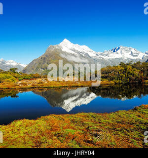 "Key Summit mit Reflexion des Mt. Christina, Fjord Nationalpark, Welt-Natur-Erbe South West New Zealand, Westküste, Insel Süden neue Z Stockfoto