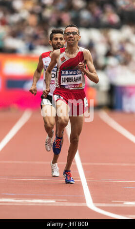 London, UK. 16. Juli 2017. Para Leichtathletik-Weltmeisterschaften, London 2017 Sonntag, 16. Juli, am Vormittag. Youssef Benibrahim (Marokko) gewann die Herren-5000 Meter T13 in einer neuen Weltrekordzeit von 14:20:69 Credit: Andy Gutteridge/Alamy Live News Stockfoto