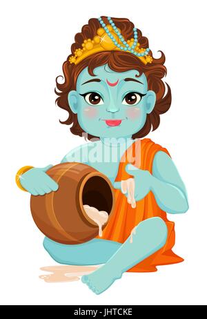 Happy Janmashtami. Wir feiern die Geburt Krishnas. Traditionelle indische Fest. Vektor-illustration Stock Vektor