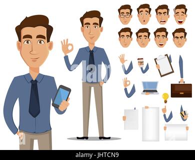 Business Mann Cartoon Charakter-Erstellung festgelegt. Gut aussehend lächelnd Jungunternehmer im Büro Stil Kleidung. Bauen Sie Ihr persönliche Design - Lager Vektor Stock Vektor