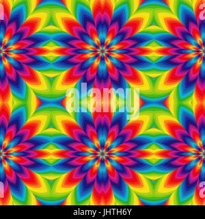 Abstrakte Vektormuster mit geometrischen gedrehte Blumen in den Farben des Spektrums Stock Vektor