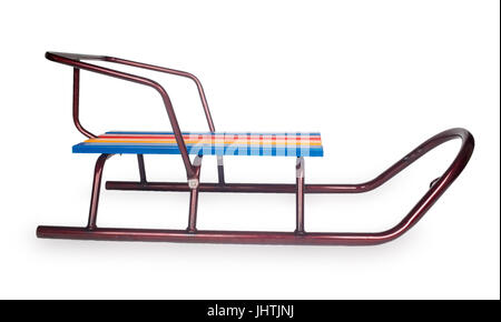 Farbige Kinder Schlitten. Winter, Weihnachten, Neujahr. Isoliert auf weißem Hintergrund. Stockfoto