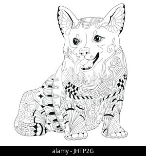 Hund-Zentangle Stil mit klaren Linien für Malbuch für anti-Stress, T - Shirt-Design, Tattoo und andere Dekorationen Stock Vektor