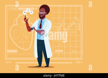 African American Arzt arbeiten mit Roboterhand künstliche Gliedmaßen medizinische Kliniken Arbeiter Krankenhaus Stock Vektor