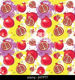 Nahtlose Muster Granatapfel Früchte Sommer Ornament Hintergrund Stock Vektor
