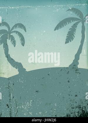 Vintage-Hintergrund mit Palmen Silhouetten im blauen Schatten. Grunge Hintergrund für Sommerthemen. Stock Vektor