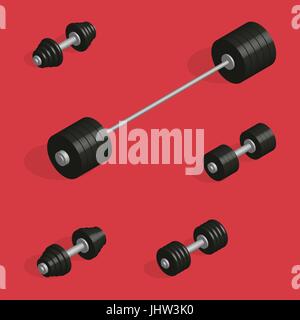 Satz von Sport-Ausrüstungsgegenstände. Designelemente für Fitness-Studio und Fitness-Raum. Flache isometrische 3D-Stil, Vektor-Illustration. Stock Vektor