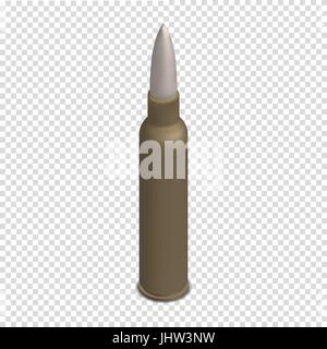 Fotorealistische Patrone mit einer Kugel isoliert auf weißem Hintergrund. Design-Element Schusswaffen. Isometrische 3D-Stil, Vektor-Illustration. Stock Vektor