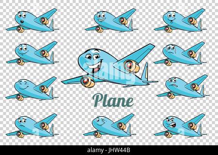 Flugzeug Flugzeug Flugzeug Luftfahrt Emotionen Figuren Sammlung. Isolierten neutralen Hintergrund. Retro Comic Buch Style Cartoon Pop-Art Vektor hinsichtlich Stock Vektor