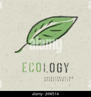 Ökologie-Konzept-Sammlung. Enthalten Sie grünes Blatt Bild, nahtlose Wiederverwendung Papierstruktur im Farbfeld-Palette und Schablone Alphabet. Vektor, EPS10 Stock Vektor