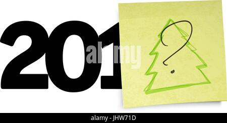 Neujahr-Konzept mit Frage eine gelbe klebrige Papiere unterschreiben. Vektor-Illustration, EPS10. Stock Vektor