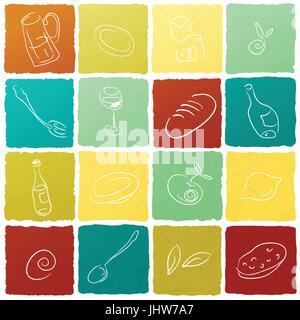 Restaurant-Icon-Sammlung in bunten Schachteln. Vektor, EPS10. Stock Vektor