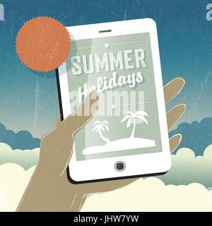 Sommer Urlaub konzeptionelle Darstellung. Smartphone in der hand. Vektor Stock Vektor